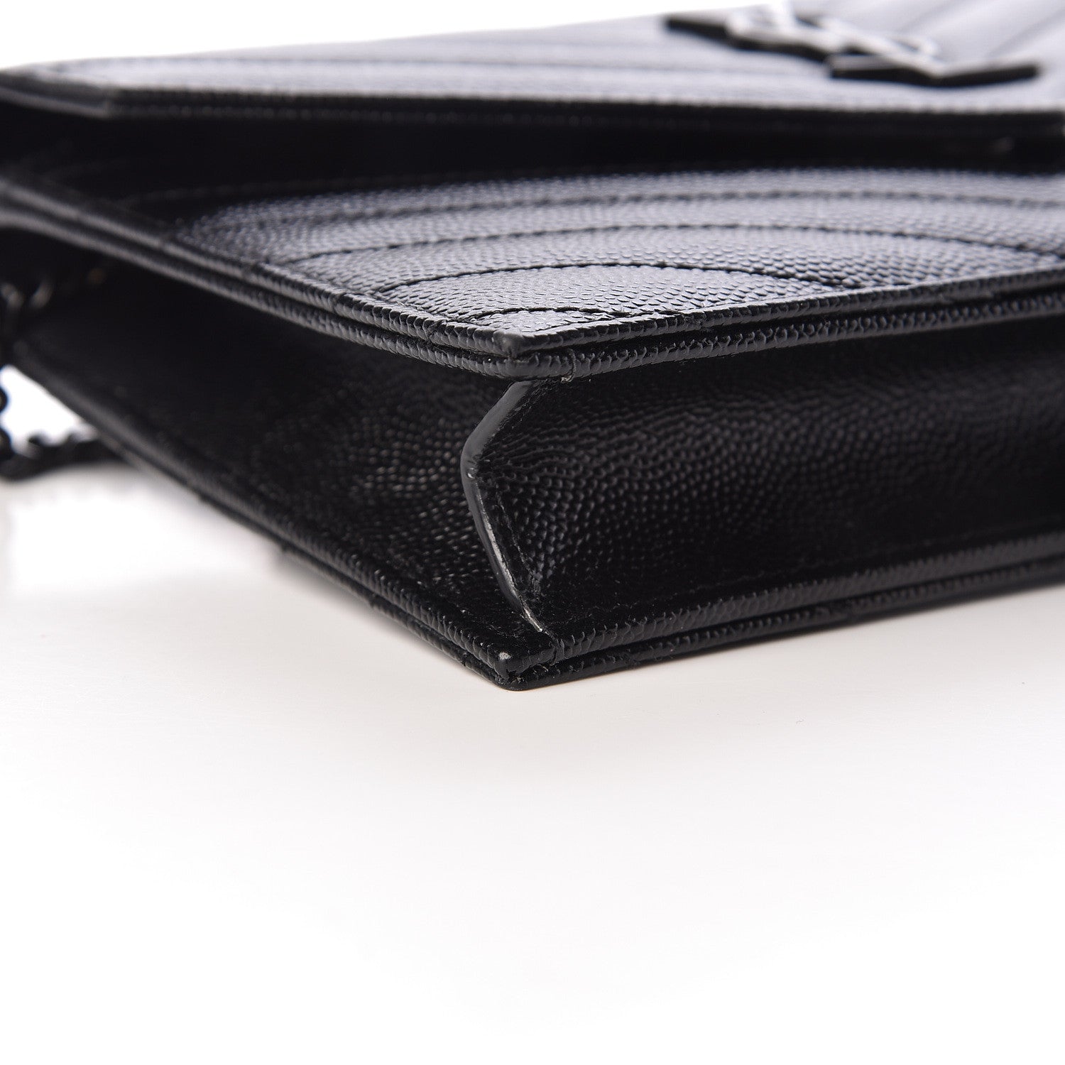 Saint Laurent Grain De Poudre Matelasse Chevron Monogram Envelope Chain Wallet Black 9 of 11