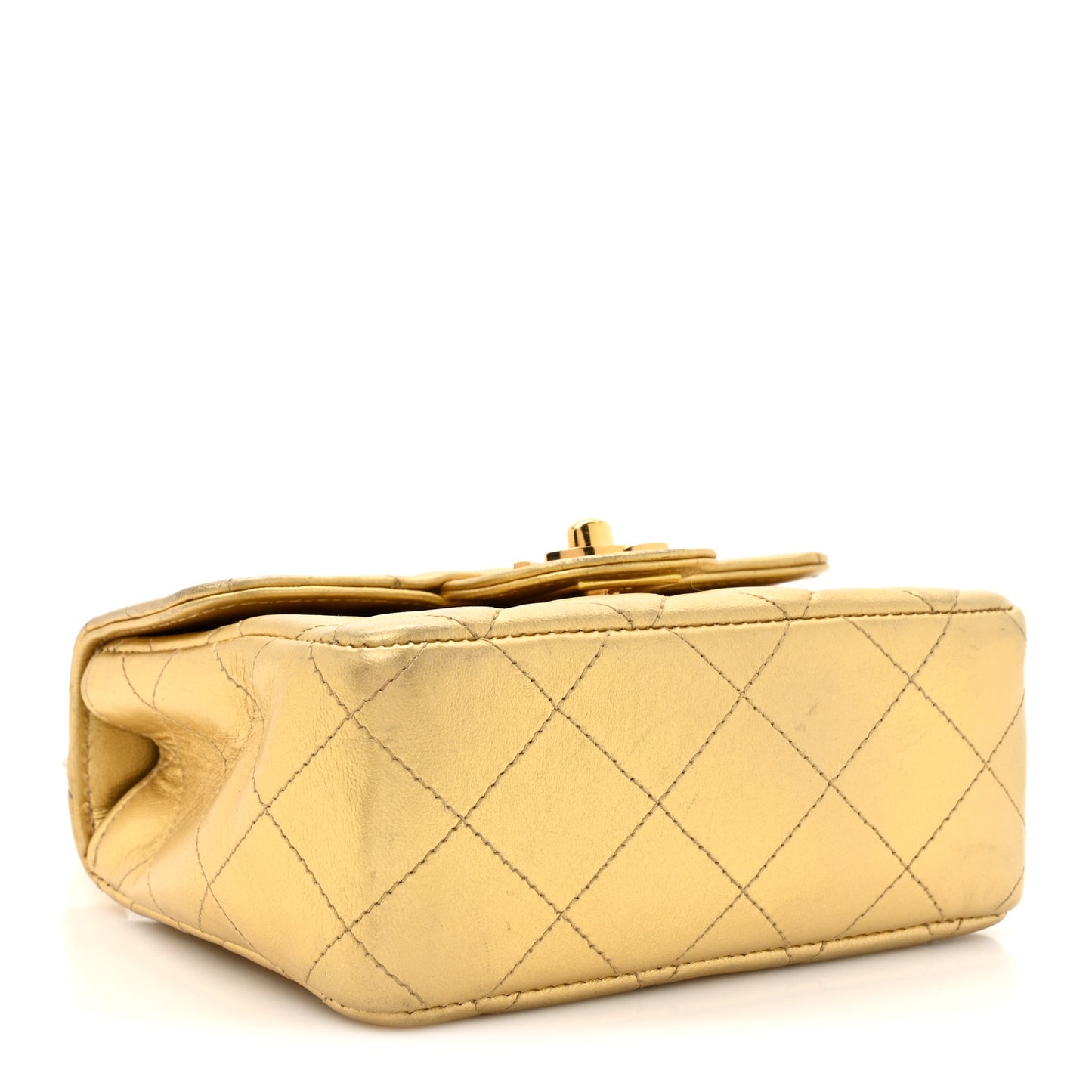 Metallic Lambskin Quilted Parent Child Kelly Flap Gold