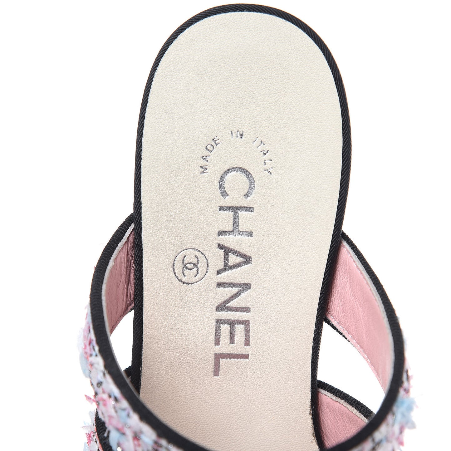 Tweed Grosgrain Sandals 35.5 Black Blue Pink
