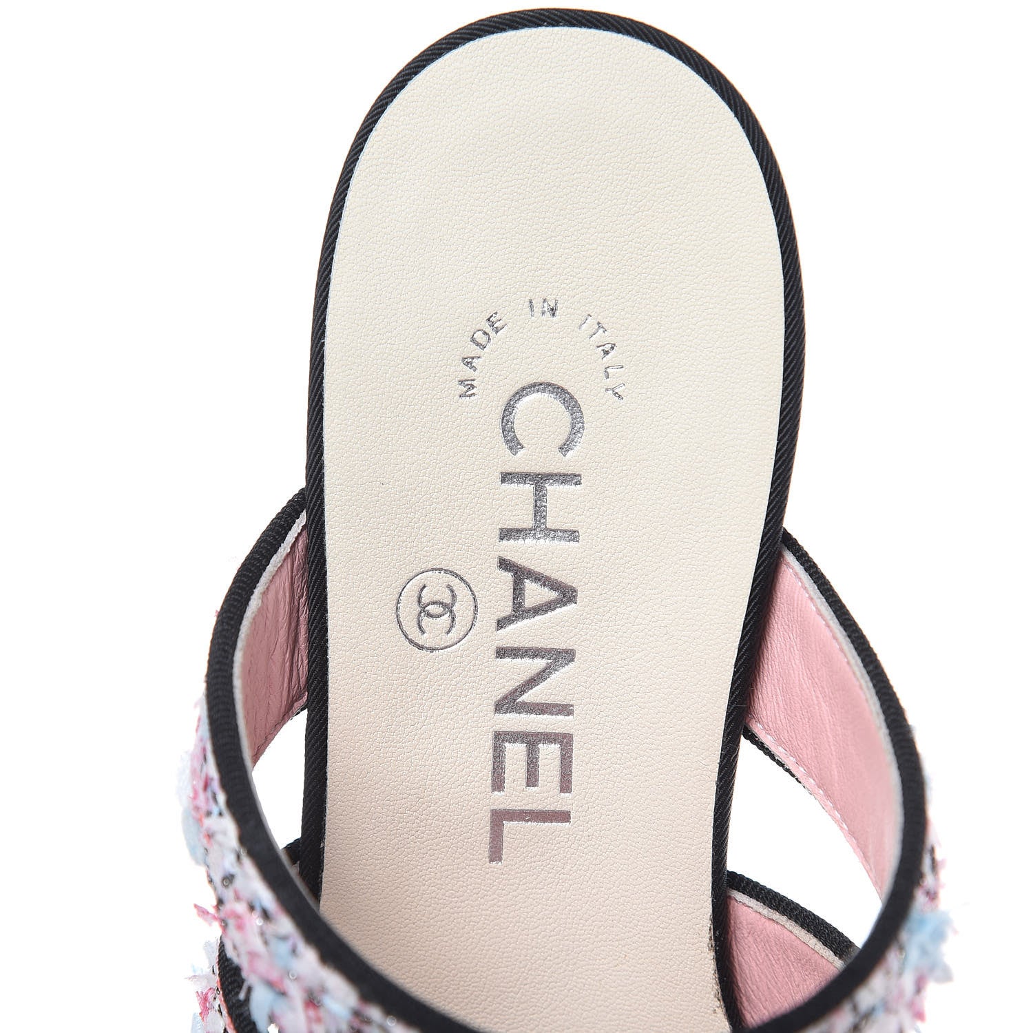 Chanel Tweed Grosgrain Sandals 35.5 Black Blue Pink 8 of 11