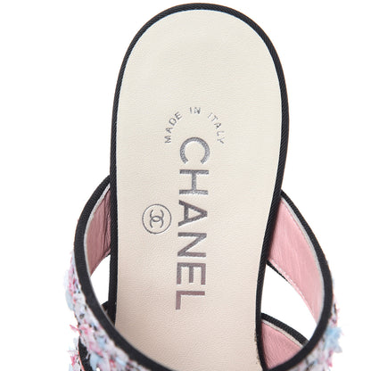 Chanel Tweed Grosgrain Sandals 35.5 Black Blue Pink 8 of 11
