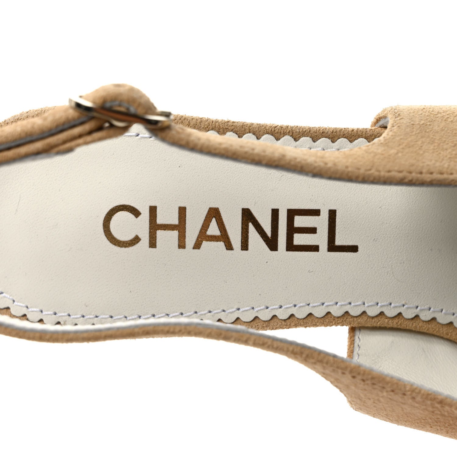 Chanel Suede Grosgrain Cap Toe CC Chain Slingback Pumps 37 Beige Black Pink 7 of 9