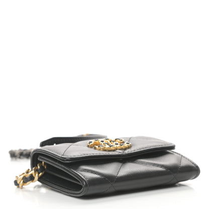 Chanel Shiny Goatskin Quilted Chanel 19 Flap Coin Purse With Chain Black 4 of 12
