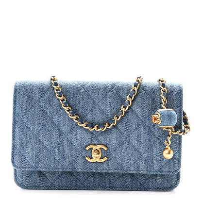 Chanel Denim Quilted CC Pearl Crush Wallet on Chain WOC Blue 1 of 11
