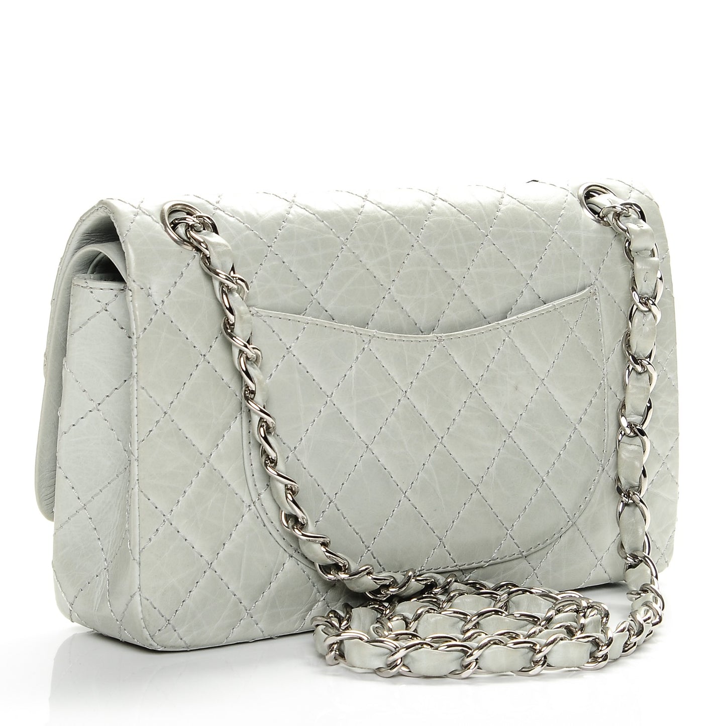Aged Calfskin Quilted Medium Double Flap Light Green