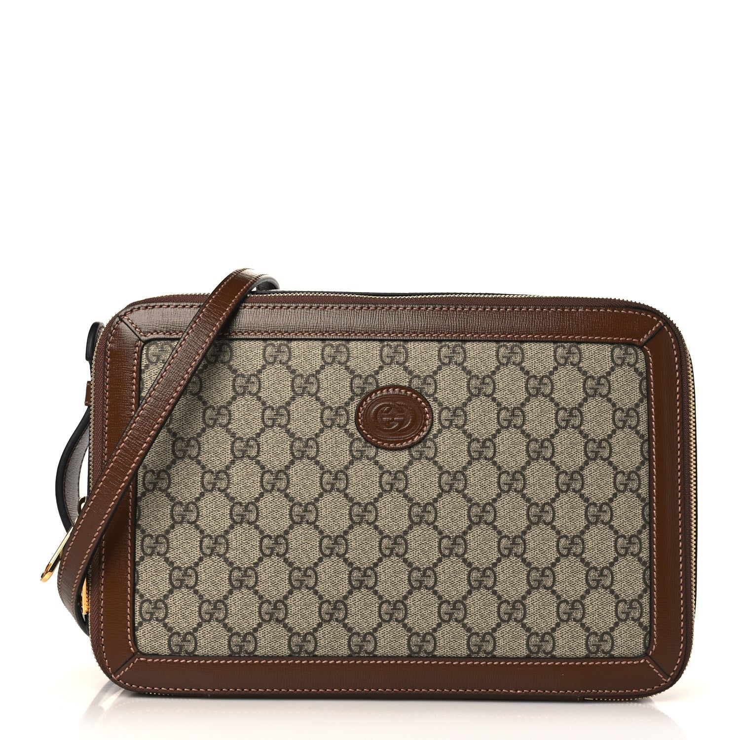 Gucci GG Supreme Monogram Glazed Textured Calfskin Retro Interlocking G Box Shoulder Bag Beige Ebony Brown Sugar 1 of 9