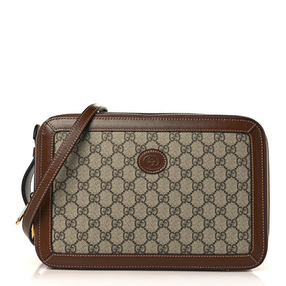Gucci GG Supreme Monogram Glazed Textured Calfskin Retro Interlocking G Box Shoulder Bag Beige Ebony Brown Sugar 1 of 9