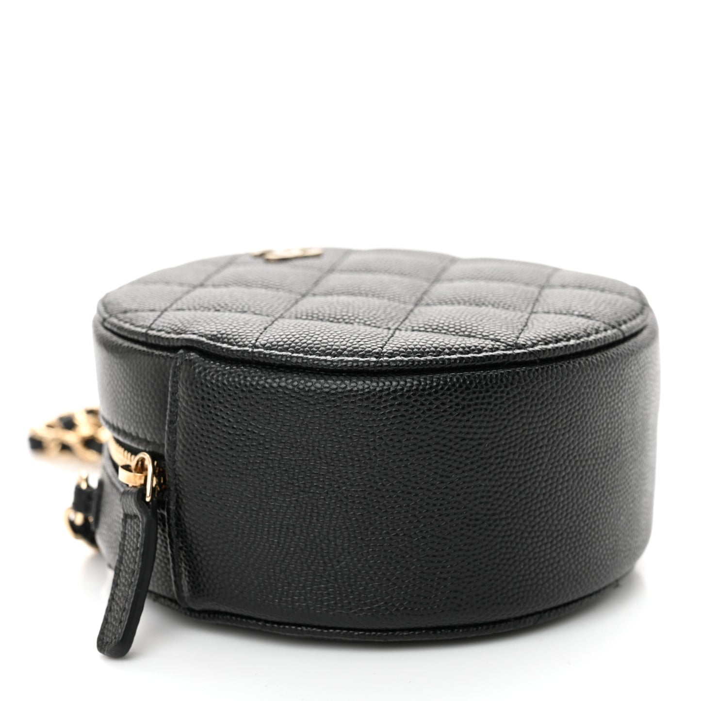 Caviar Quilted Round Clutch With Chain  Black