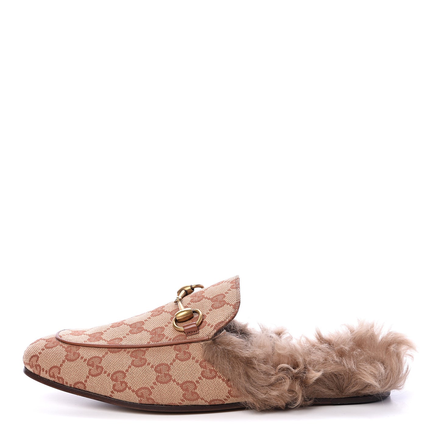 GG Monogram Fur Mens Princetown Slippers 6 Beige Ruggine Rust