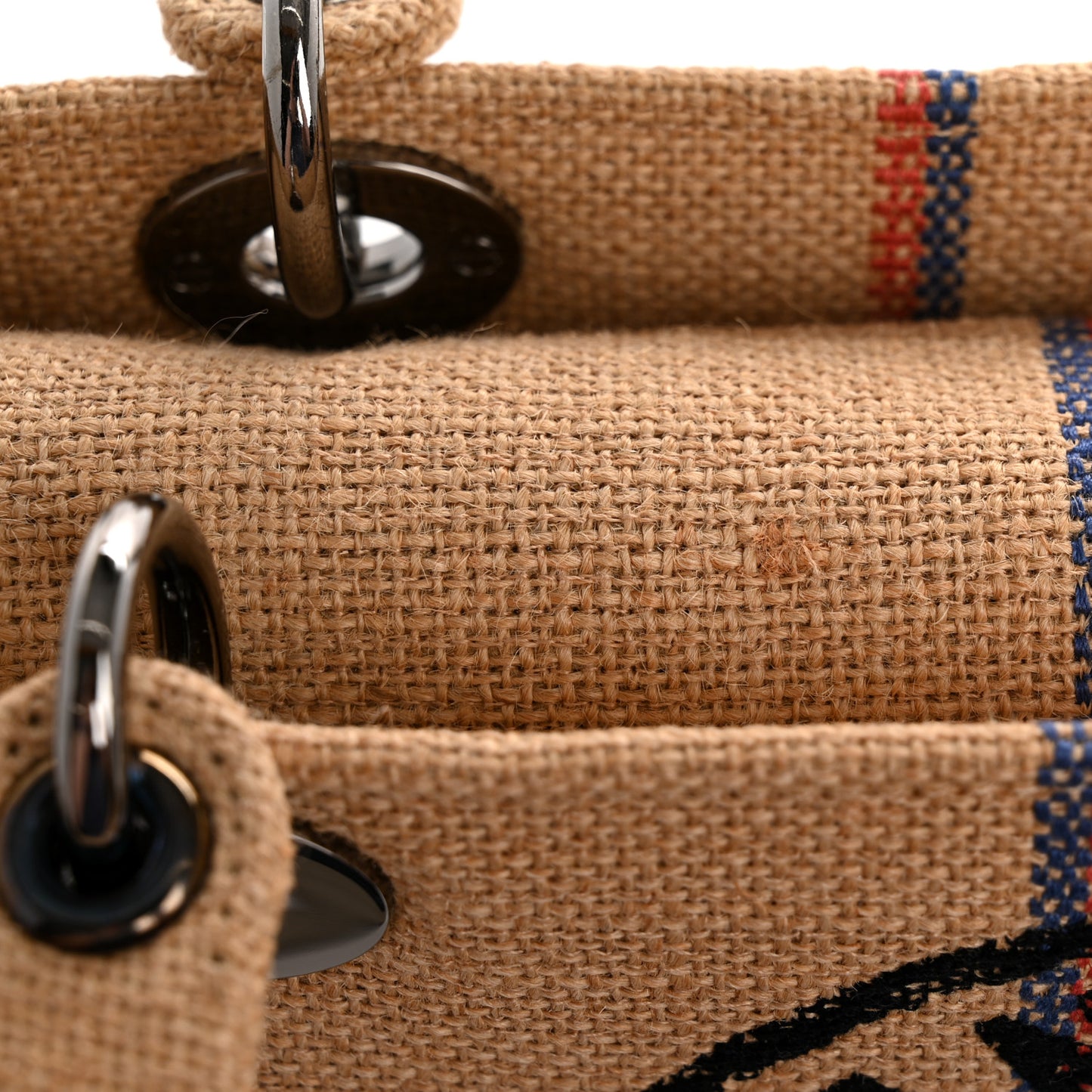 Canvas Jute Embroidered Medium Lady D-Lite Beige Multicolor