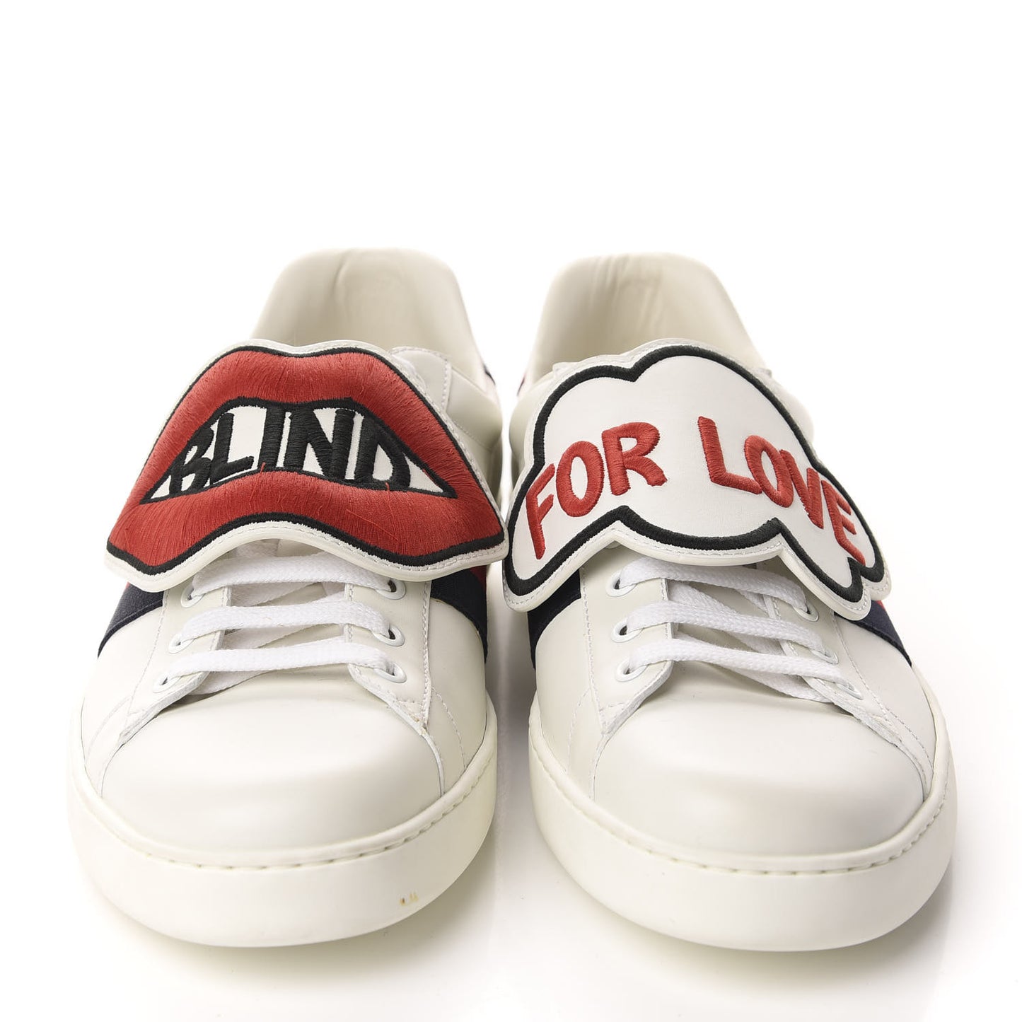 Calfskin Ayers Web Blind for Love Embroidered Mens Ace Sneakers 10 White