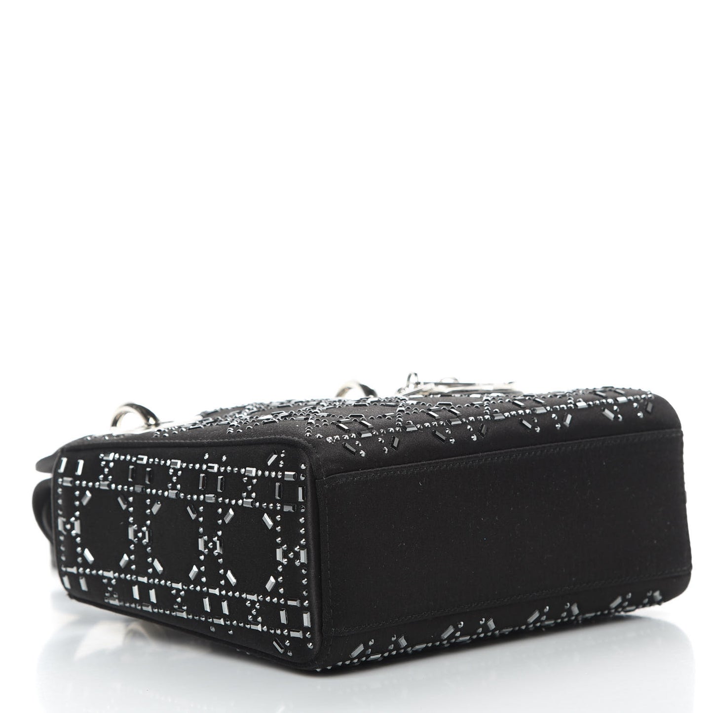 Satin Crystal Cannage Mini Lady Dior Black