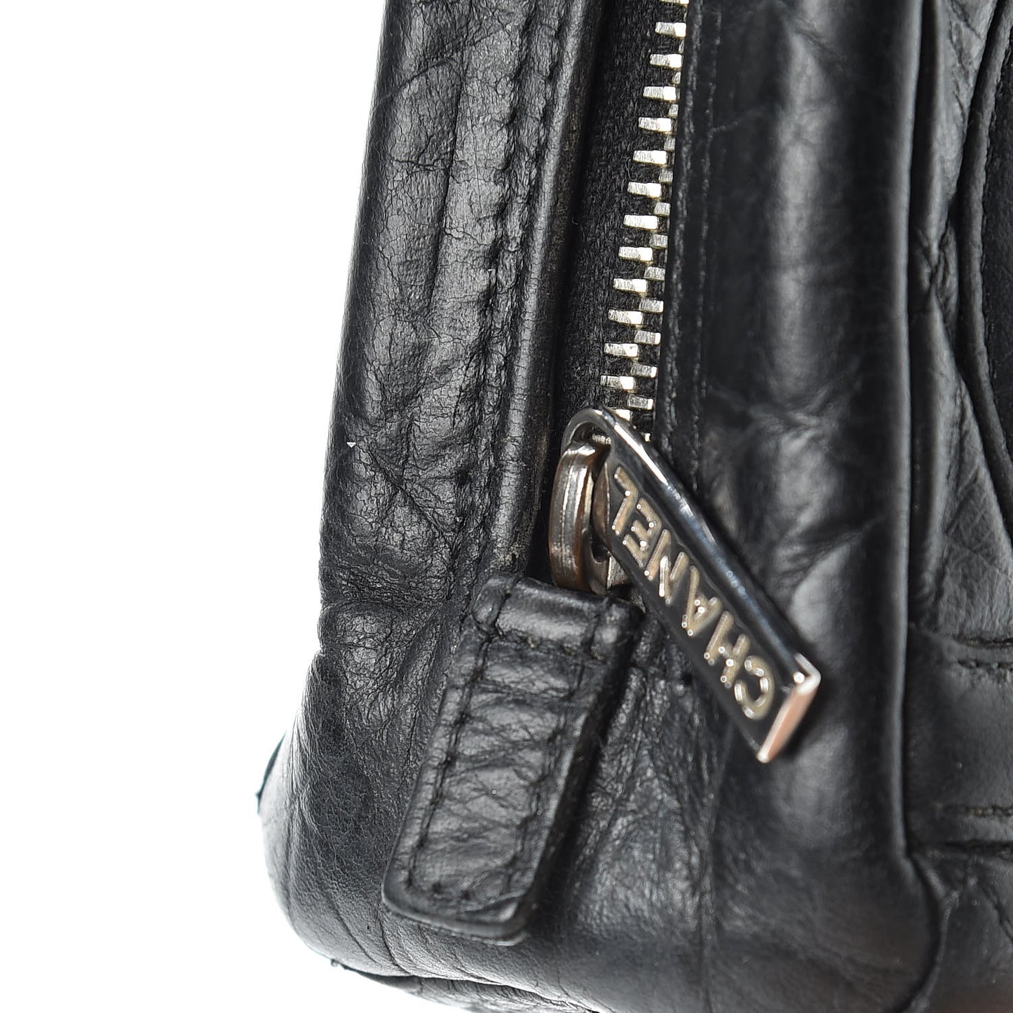 Distressed Calfskin Cambon Cosmetic Case Black