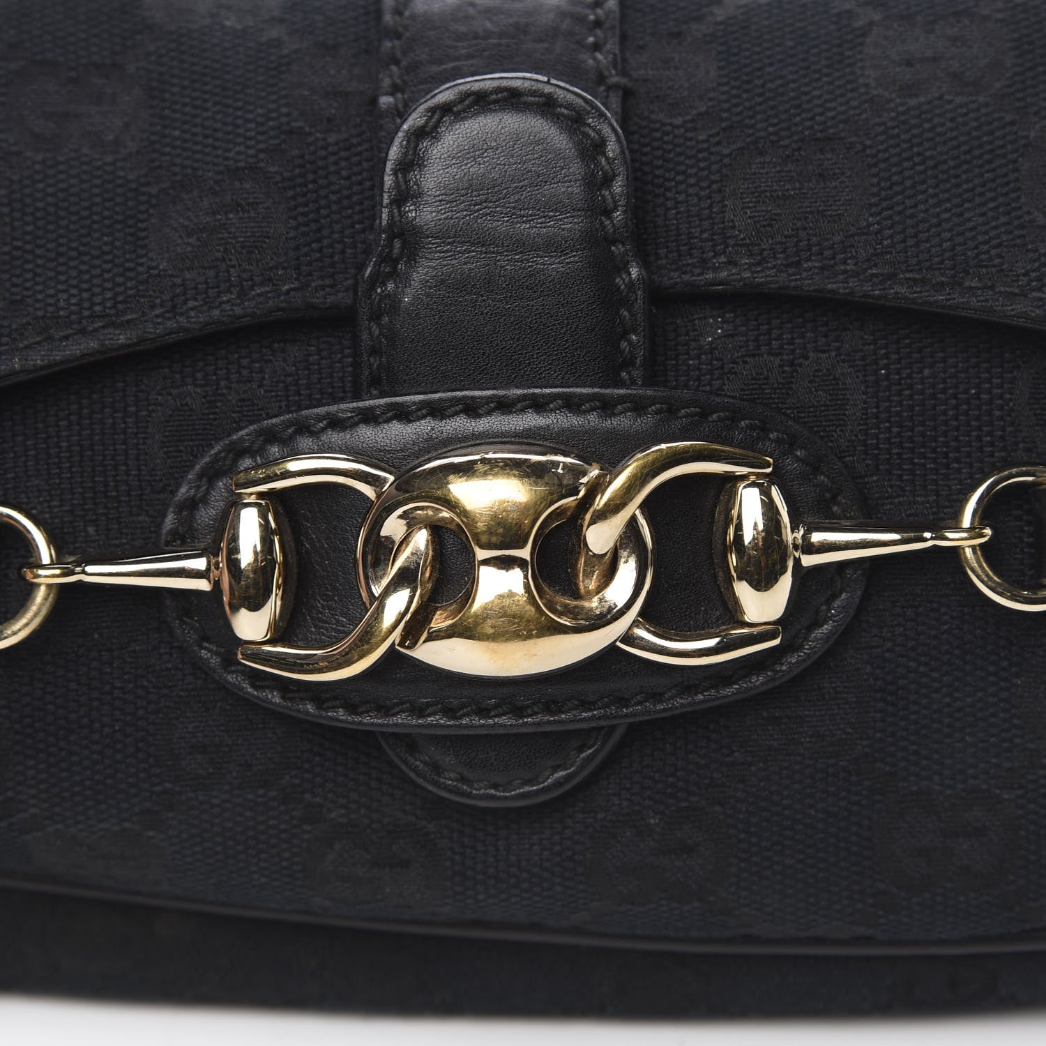 Gucci Monogram Horsebit Chain Flap Shoulder Bag Black 11 of 12