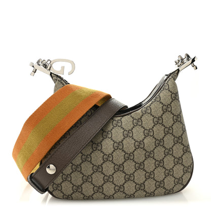 Gucci GG Supreme Monogram Textured Calfskin Web Small Attache Shoulder Bag Beige Ebony New Acero 1 of 10