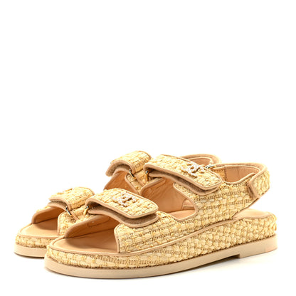 Chanel Braided Fabric Velcro Dad Sandals 35.5 Beige 2 of 7