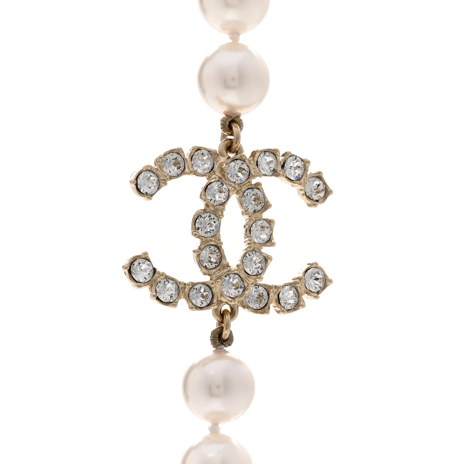 Chanel Pearl Crystal Long CC Logo Necklace Gold 4 of 5
