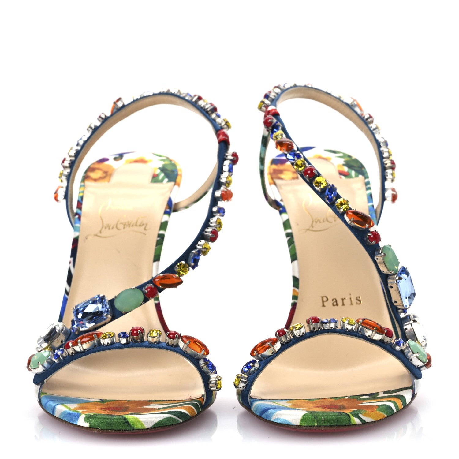 Christian Louboutin Crepe Satin Rosapetra 100 Sandals 38 Ludwig Multi 3 of 13