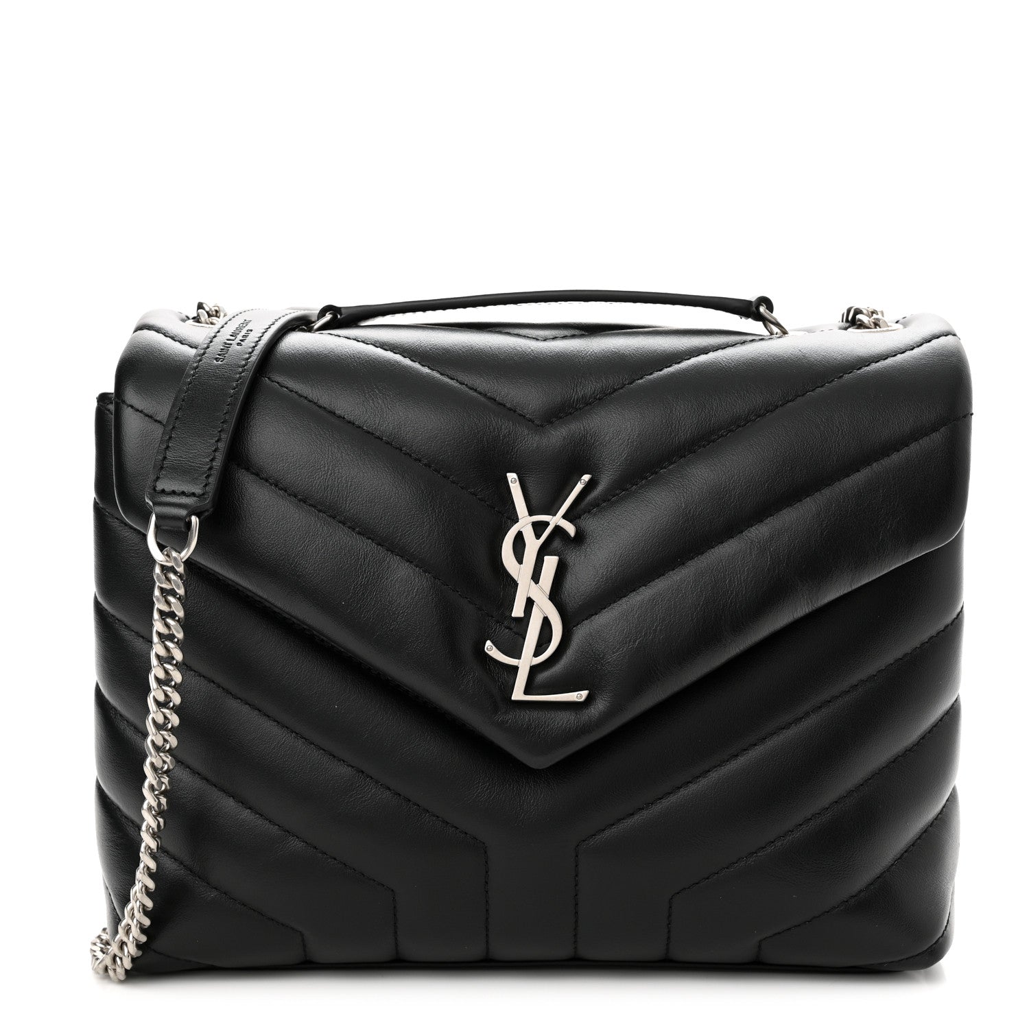 Saint Laurent Calfskin Y Quilted Monogram Small Loulou Chain Satchel Black 1 of 11
