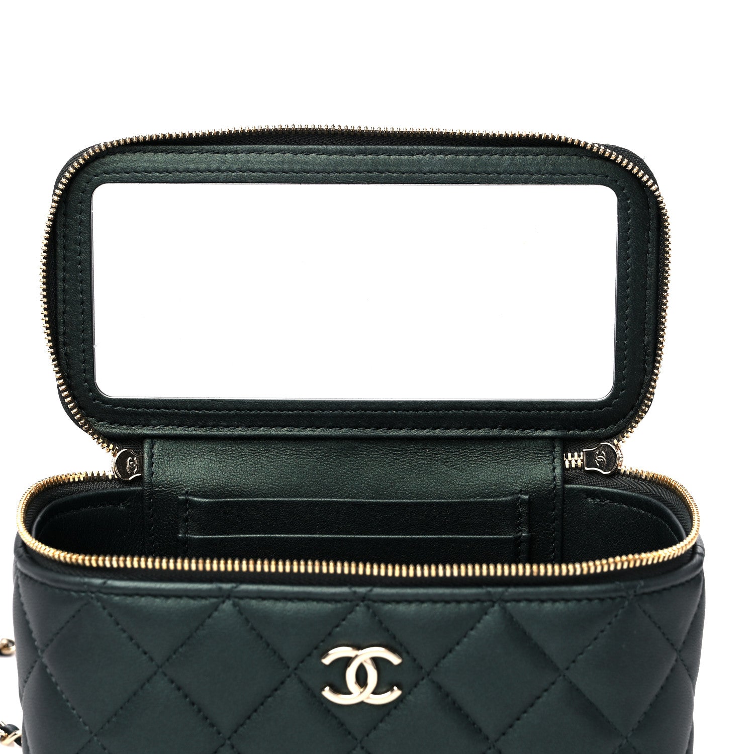 Chanel Iridescent Lambskin Quilted Small Top Handle Vanity Case With Chain Dark Green 12 of 15