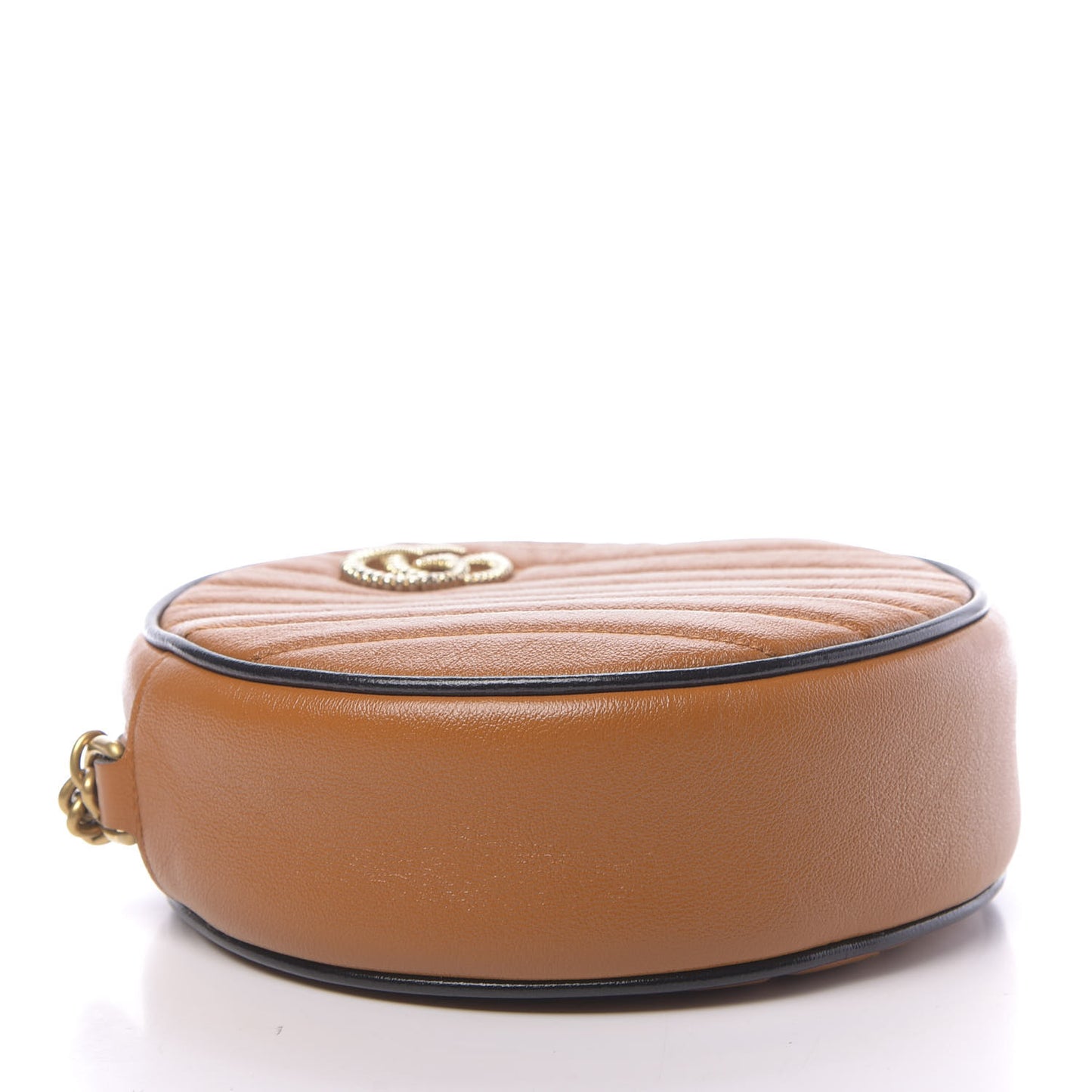 Azalea Calfskin Matelasse Diagonal Mini Torchon GG Marmont Round Shoulder Bag Cognac Black