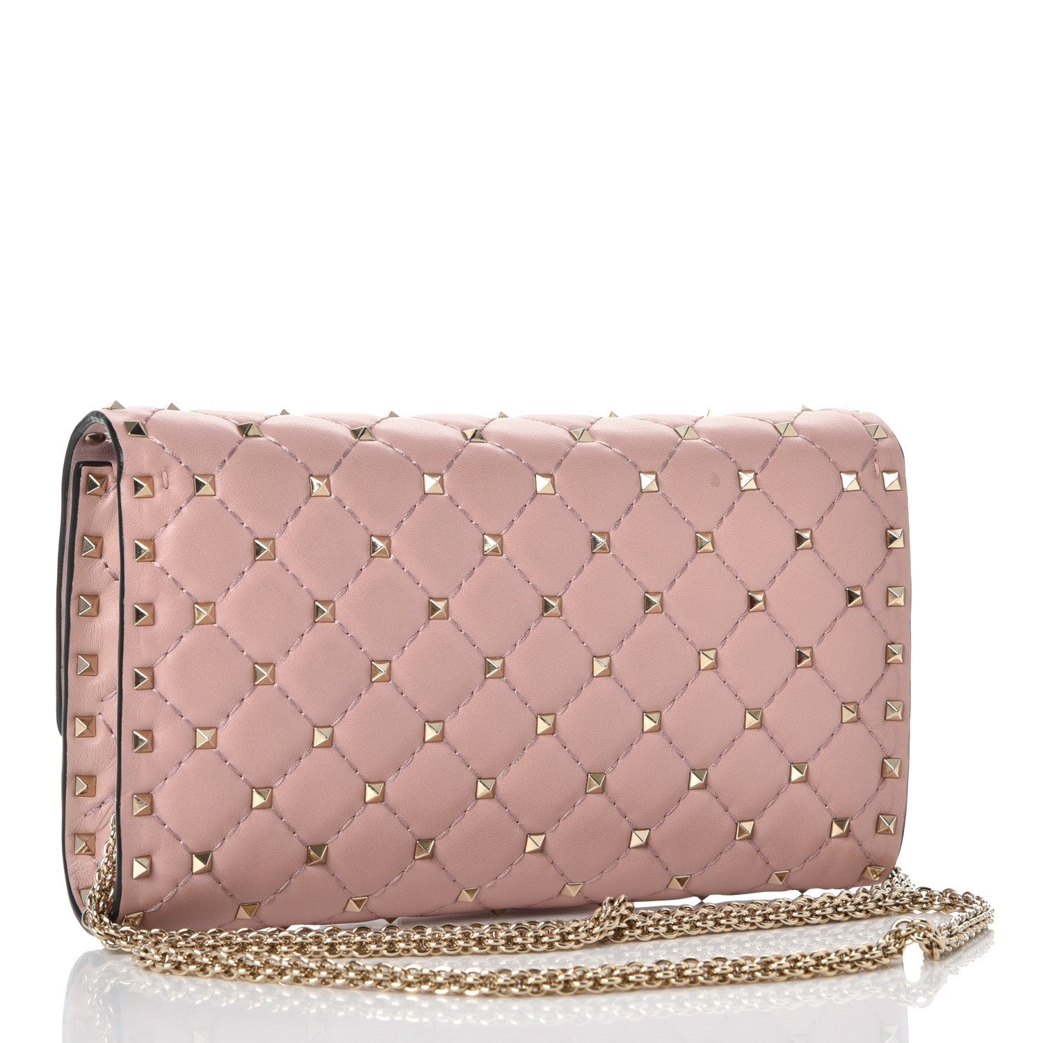 Valentino Garavani Nappa Rockstud Spike Wallet on Chain Water Rose 3 of 9