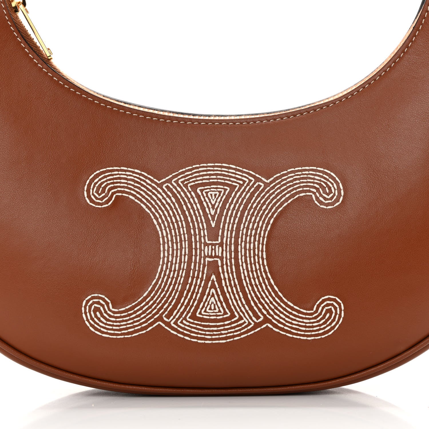 Celine Smooth Calfskin Triomphe Embroidered Ava Shoulder Bag Tan 9 of 12