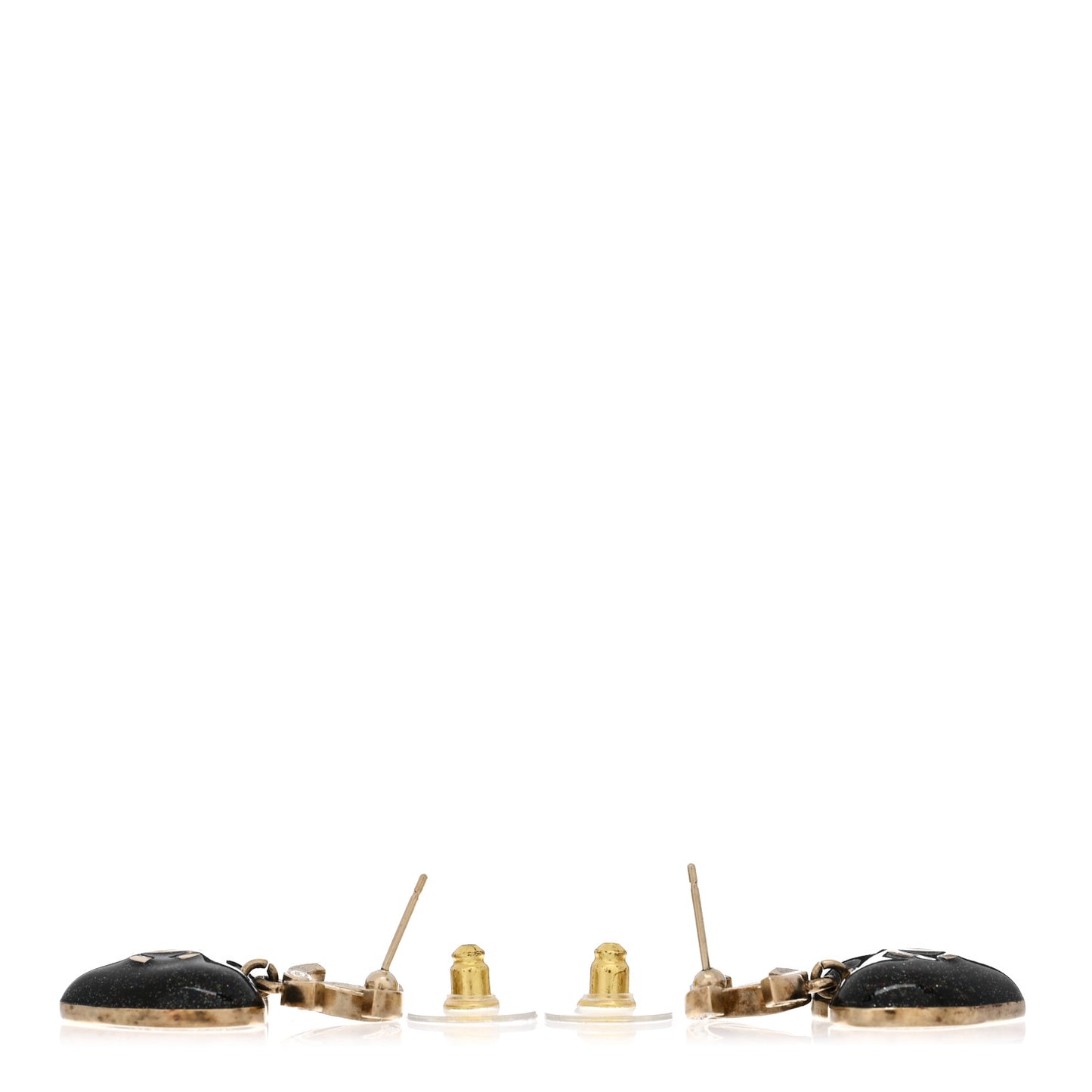 Crystal CC Resin Heart Drop Earrings Black Gold