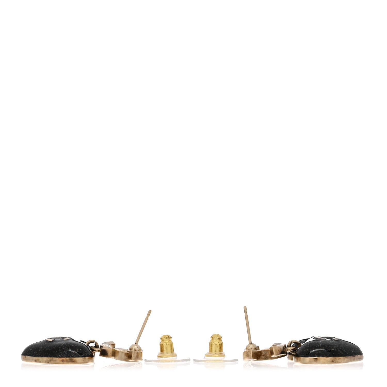 Chanel Crystal CC Resin Heart Drop Earrings Black Gold 3 of 4