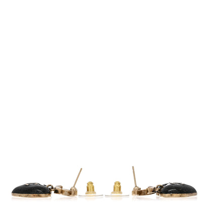 Chanel Crystal CC Resin Heart Drop Earrings Black Gold 3 of 4