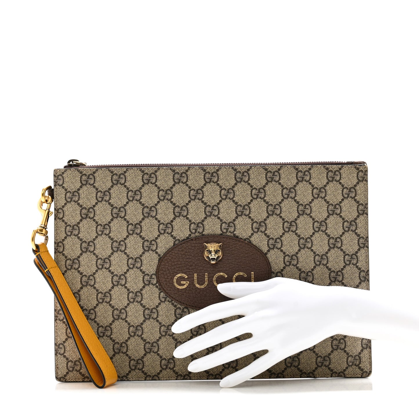 GG Supreme Monogram Neo Vintage Zip Wristlet Pouch Beige New Acero Crop