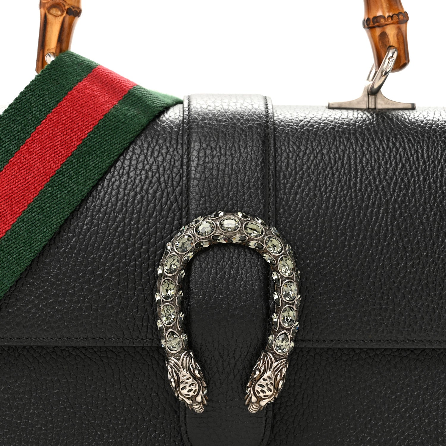Gucci Dollar Calfskin Crystal Web Medium Dionysus Bamboo Top Handle Bag Black Black Diamond 8 of 11
