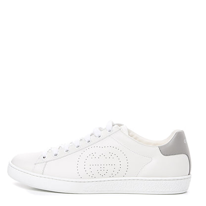 Gucci Calfskin Interlocking G Perforated Womens Ace Sneakers 39 White Grey Sky 1 of 9