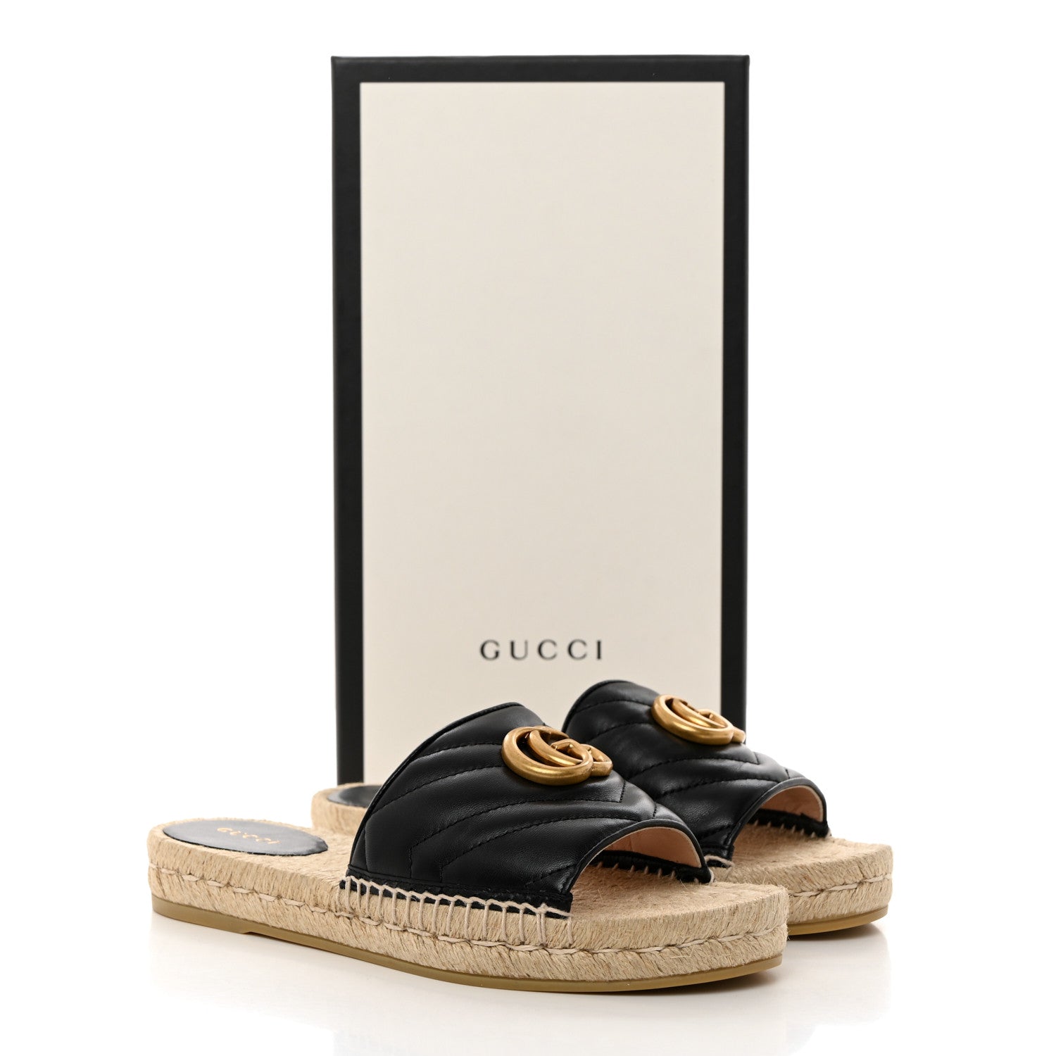 Gucci Nappa Matelasse GG Marmont Espadrille Slide Sandals 37 Black 10 of 10