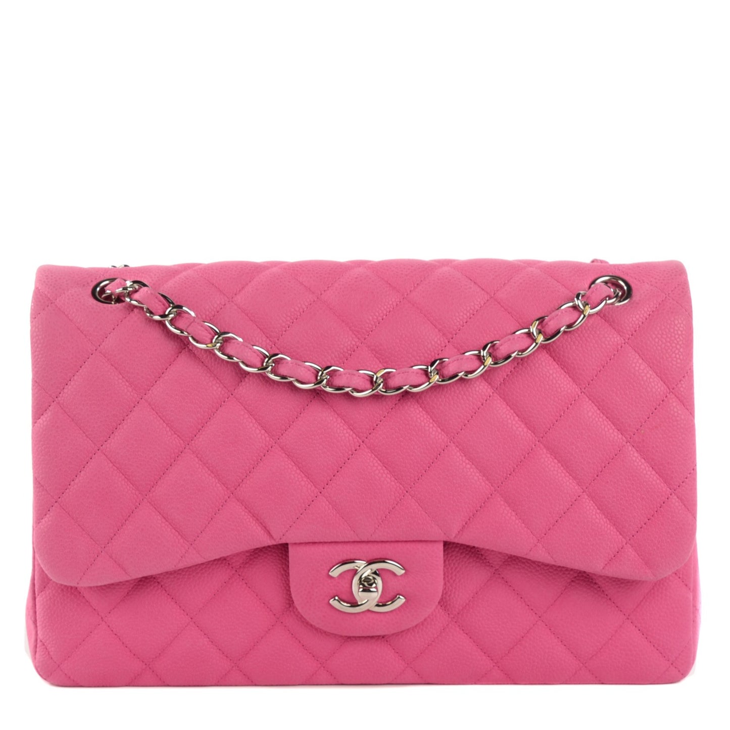 Iridescent Caviar Quilted Jumbo Double Flap Pink