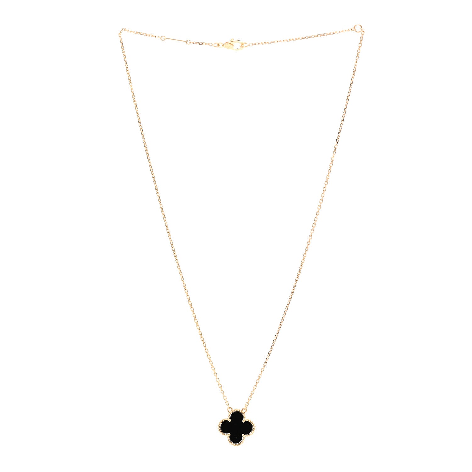 Van Cleef & Arpels 18K Yellow Gold Black Onyx Vintage Alhambra Pendant Necklace 3 of 6
