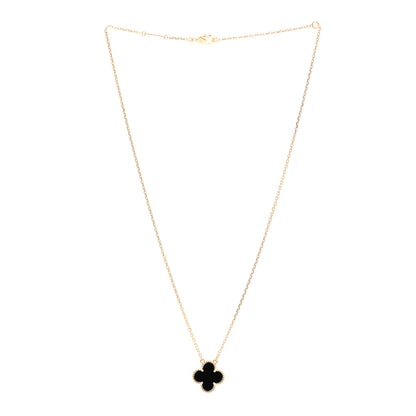 Van Cleef & Arpels 18K Yellow Gold Black Onyx Vintage Alhambra Pendant Necklace 3 of 6