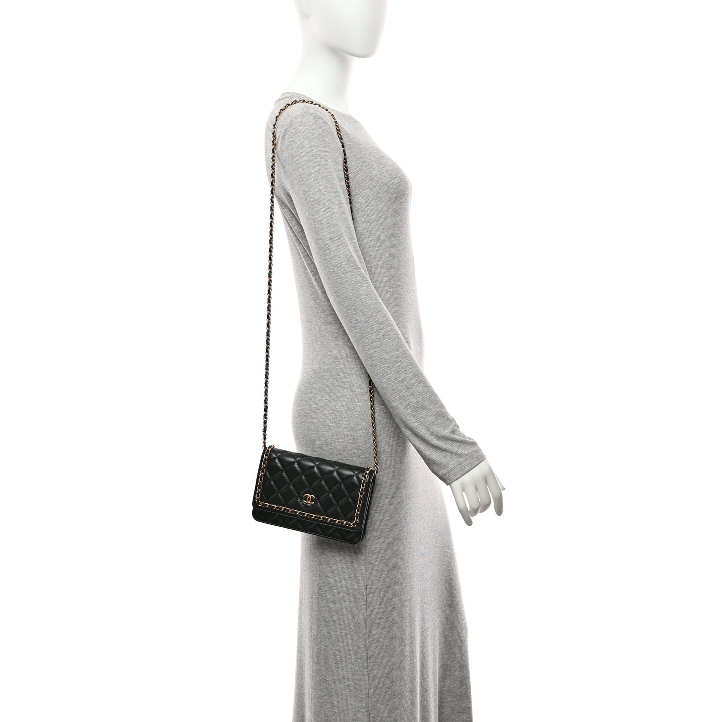 Lambskin Quilted Chain Around Wallet On Chain WOC Black