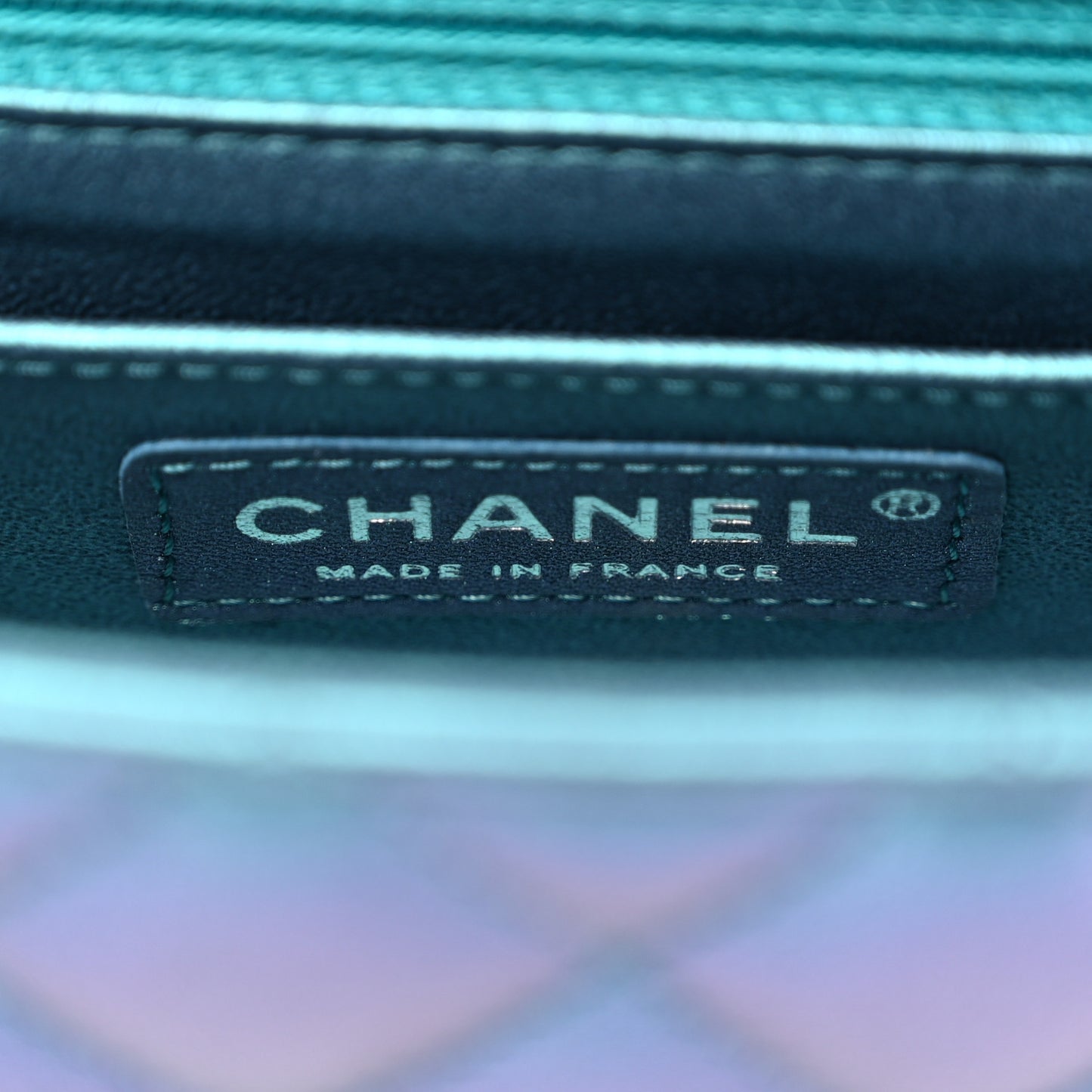 Iridescent Lambskin Quilted Mini Rectangular Flap Turquoise