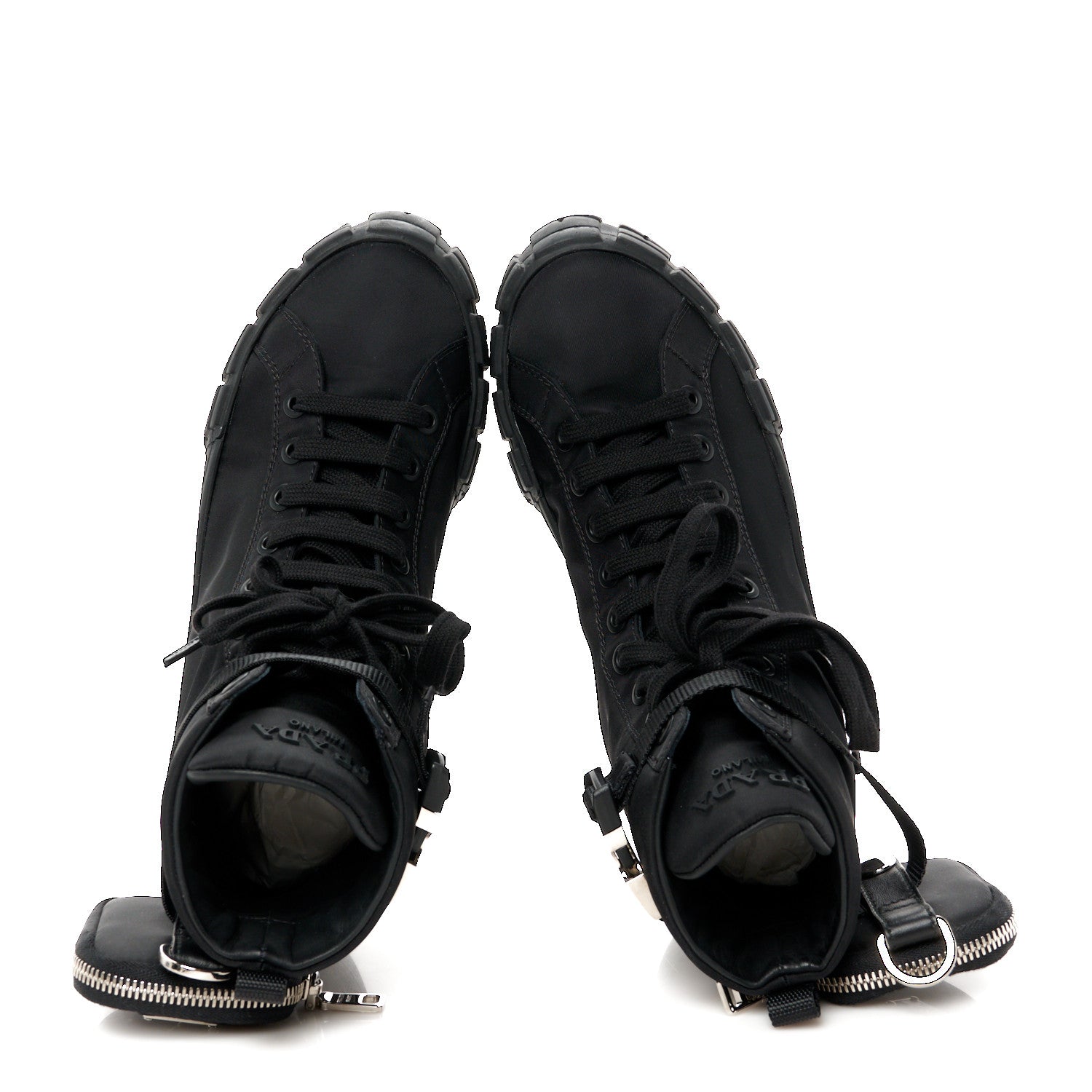 Prada Re-Nylon Gabardine Triangle Womens Wheel Pouch Pocket High Top Sneakers 41 Black 2 of 10