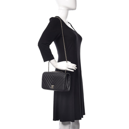 Chanel Calfskin Chevron Quilted Statement Flap Black 3 of 11
