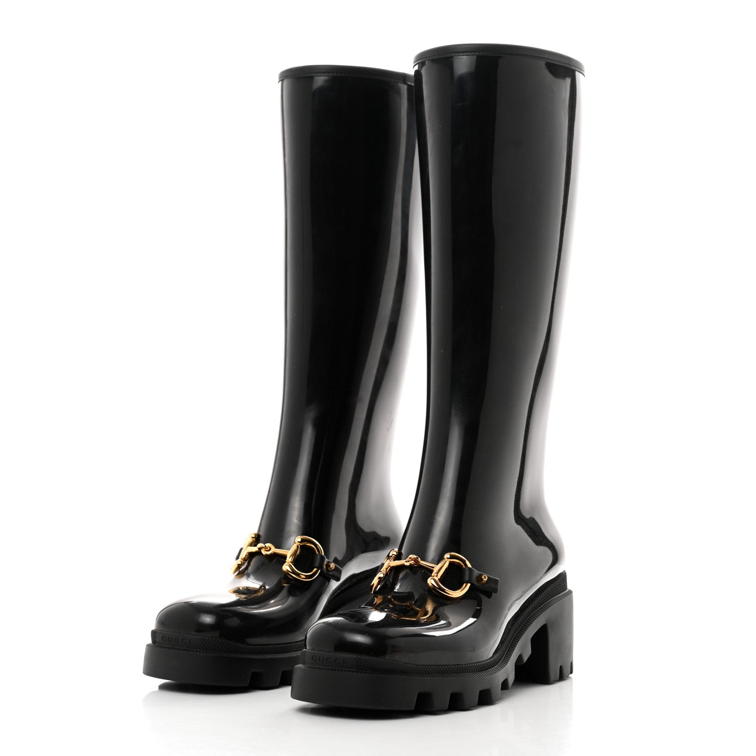 Gucci Rubber Horsebit Knee High Boots 39 Black 3 of 8