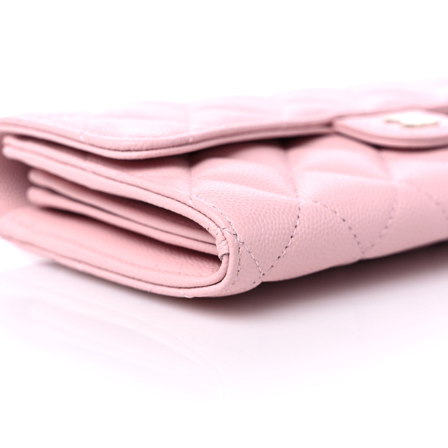 Caviar Quilted Large Gusset Flap Wallet Light Pink