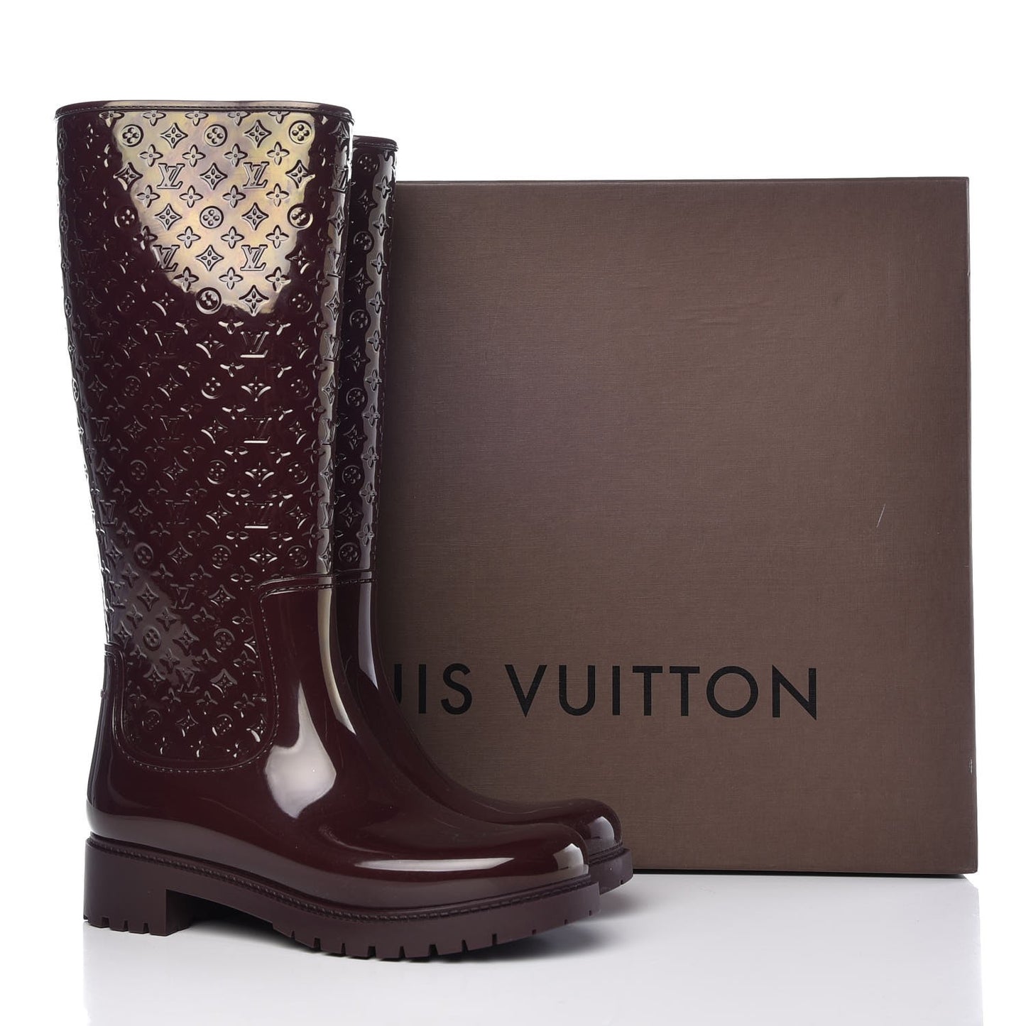 Rubber Embossed Monogram Splash Rain Boots 40 Burgundy