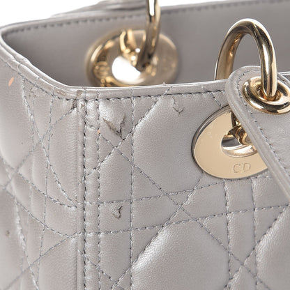 Christian Dior Pearly Lambskin Cannage Medium Lady Dior Grey 9 of 11