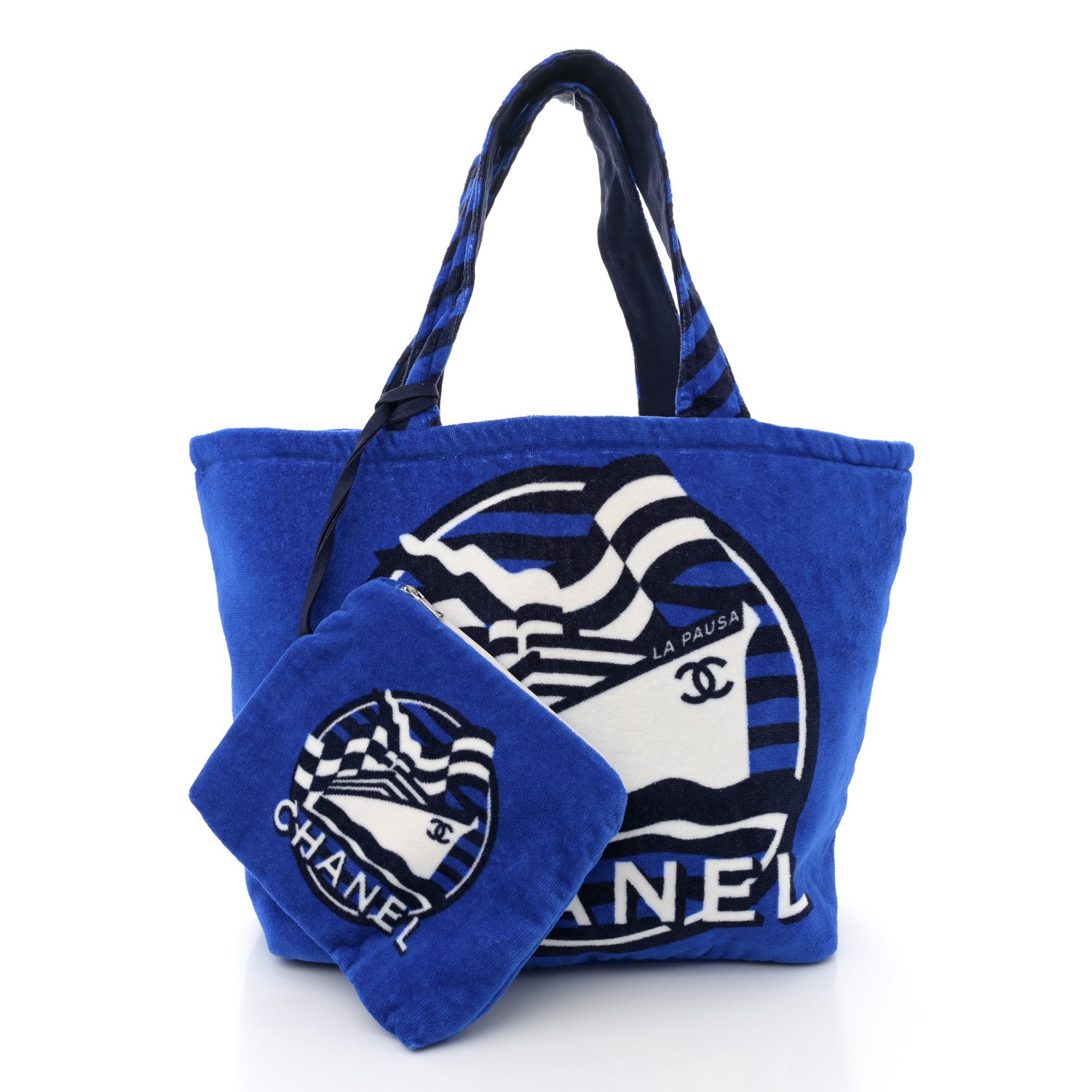 Chanel Terry Cloth Cotton La Pausa Bay Reversible Beach Tote Blue 4 of 18