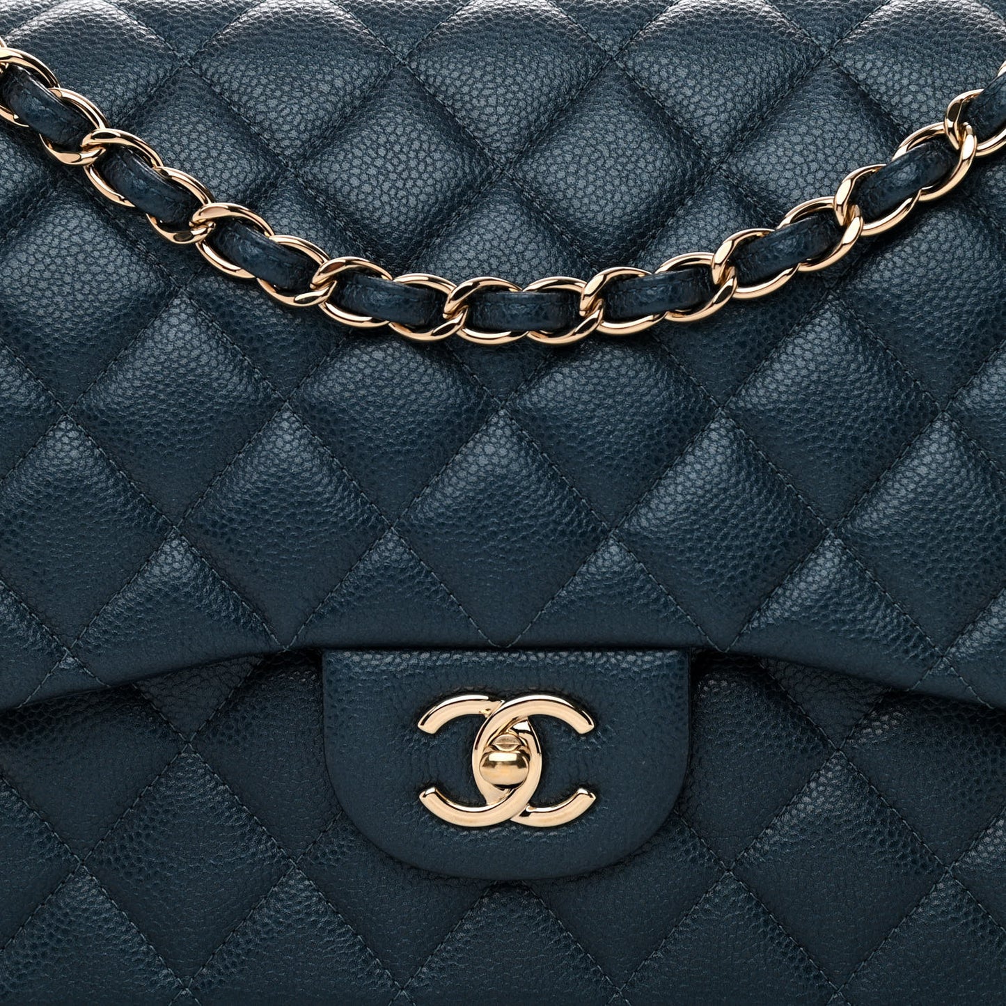 Metallic Caviar Quilted Jumbo Double Flap Dark Blue