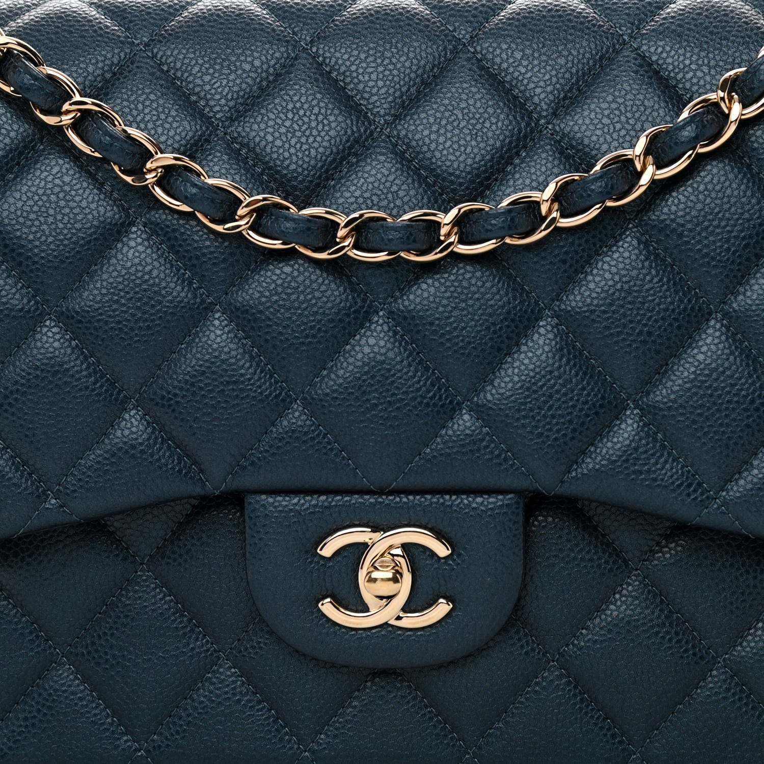 Chanel Metallic Caviar Quilted Jumbo Double Flap Dark Blue 8 of 10