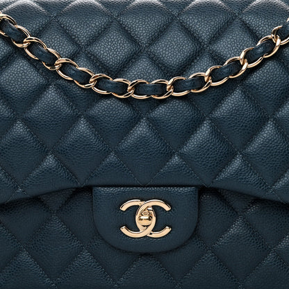 Chanel Metallic Caviar Quilted Jumbo Double Flap Dark Blue 8 of 10