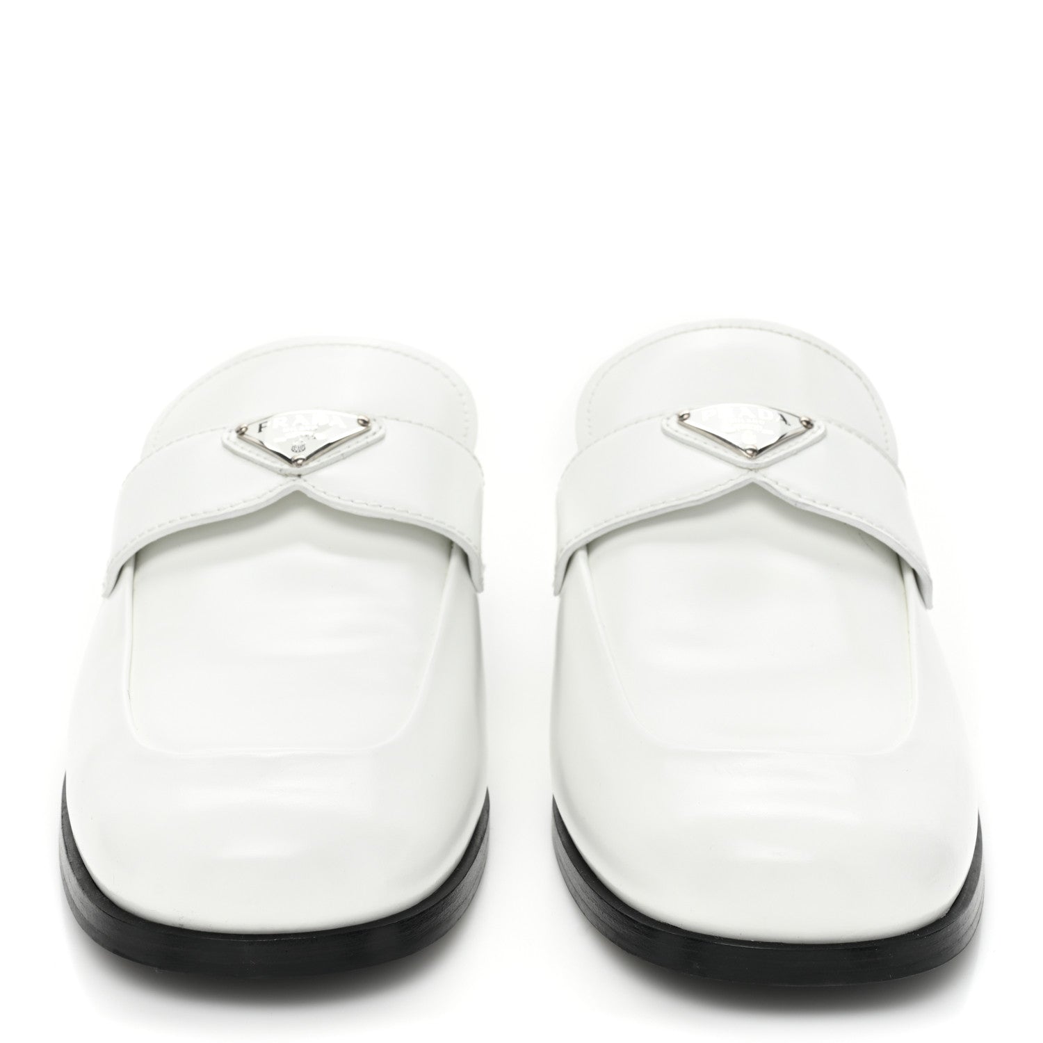 Prada Brushed Calfskin Metal Triangle Logo Mules 40 White 2 of 8
